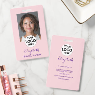 Blush Pink Script Logo Photo Makeup ID Badge