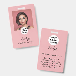 Blush Pink Script Logo Photo Makeup ID Badge