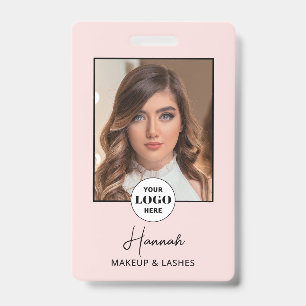 Blush Pink Script Logo Photo Makeup ID Badge