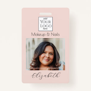 Blush Pink Script Logo Photo Makeup ID Badge