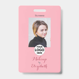 Blush Pink Script Logo Photo Makeup ID Badge