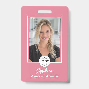 Blush Pink Script Logo Photo Makeup ID Badge