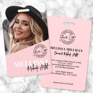 Blush Pink Script Logo Photo Makeup ID Badge