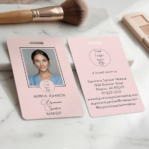 Blush Pink Script Logo Photo Makeup ID Badge