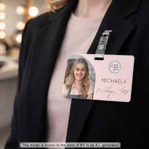Blush Pink Script Logo Photo Makeup ID Badge