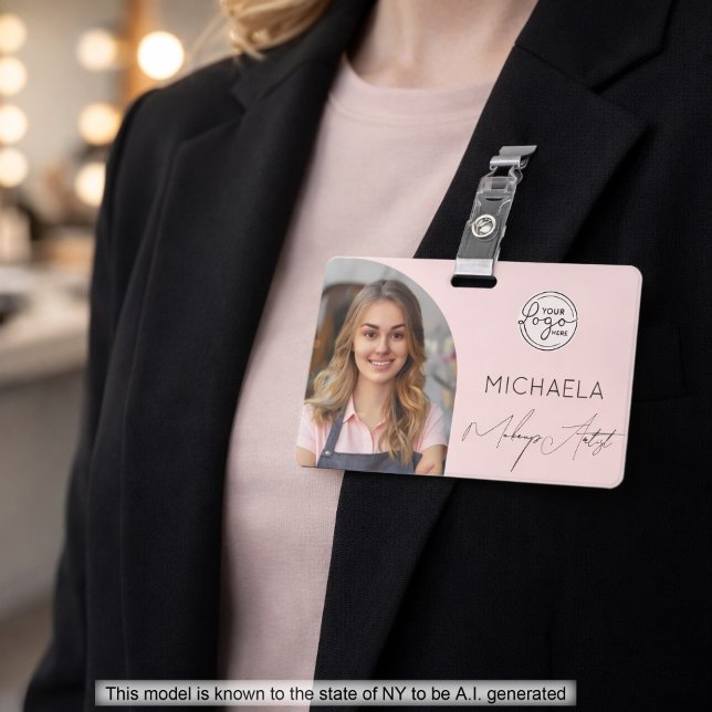 Blush Pink Script Logo Photo Makeup ID Badge (Creator Uploaded)