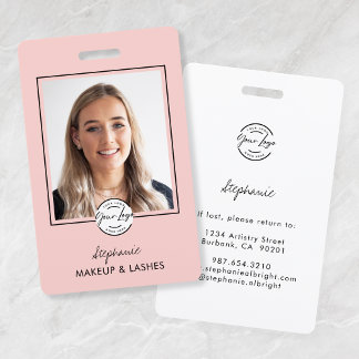 Blush Pink Script Logo Photo Makeup ID Badge
