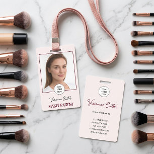 Blush Pink Script Logo Photo Makeup ID Badge
