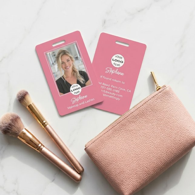 Blush Pink Script Logo Photo Makeup ID Badge (Creator Uploaded)