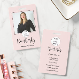 Blush Pink Script Logo Photo Makeup ID Badge