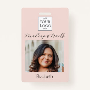 Blush Pink Script Logo Photo Makeup ID Badge