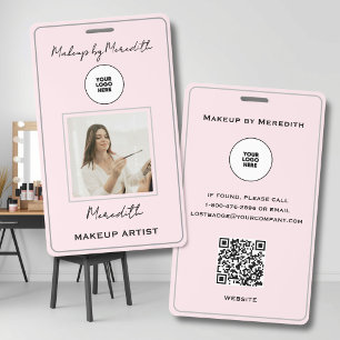 Blush Pink Script Logo Photo Makeup Logo QR Code B ID Badge