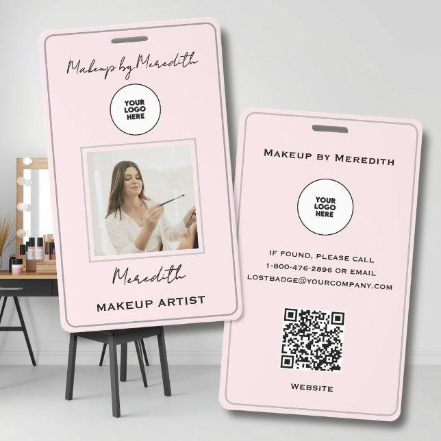 Blush Pink Script Logo Photo Makeup Logo QR Code B ID Badge (Creator Uploaded)