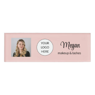 Blush Pink Script Logo Photo Makeup Name Tag