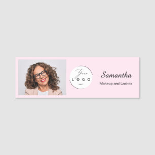 Blush Pink Script Logo Photo Makeup Name Tag