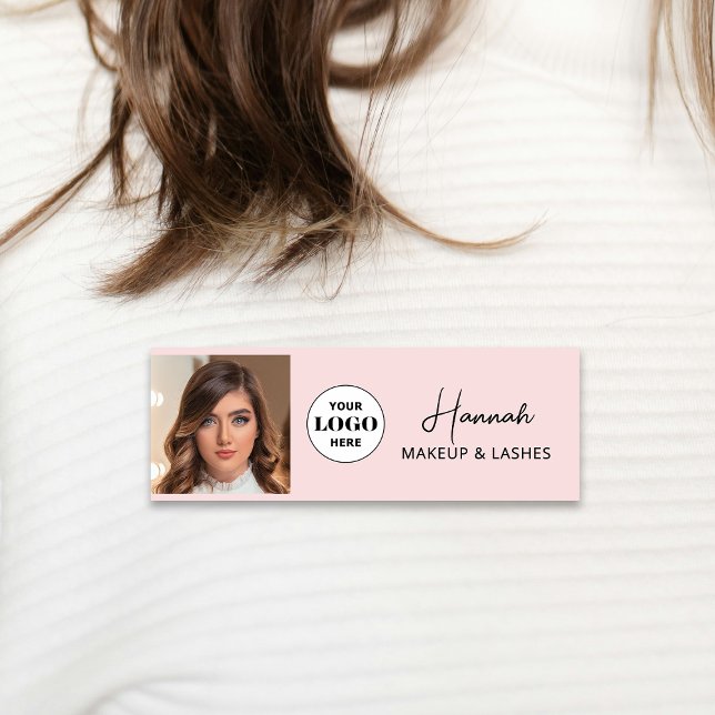 Blush Pink Script Logo Photo Makeup Name Tag (Creator Uploaded)