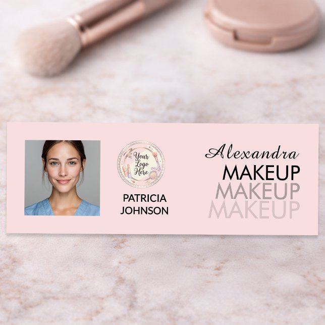 Blush Pink Script Logo Photo Makeup Name Tag (Creator Uploaded)