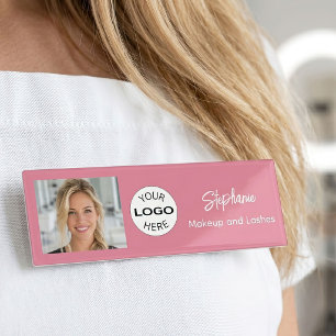 Blush Pink Script Logo Photo Makeup Name Tag