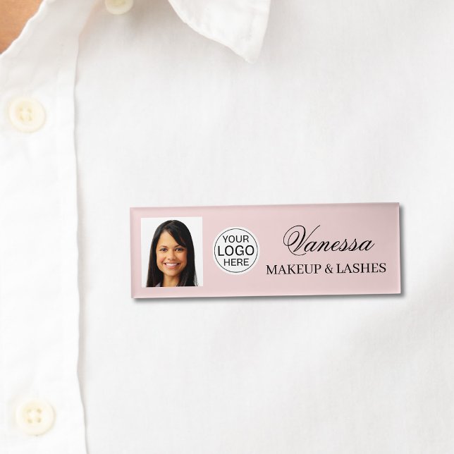Blush Pink Script Logo Photo Makeup  Name Tag (Creator Uploaded)
