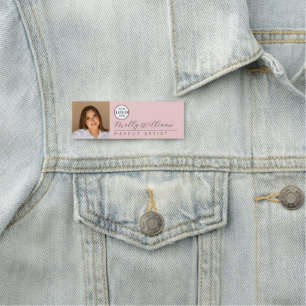 Blush Pink Script Logo Photo Makeup Name Tag