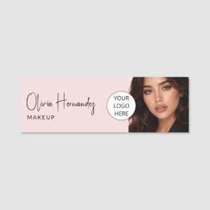 Blush Pink Script Logo Photo Makeup  Name Tag