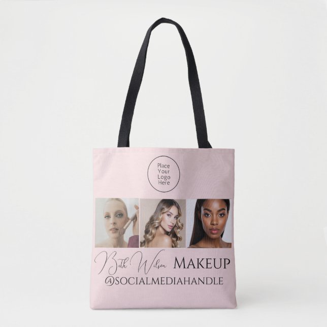 Blush Pink Script Logo Photo Makeup Studio Tote  Bag (Front)