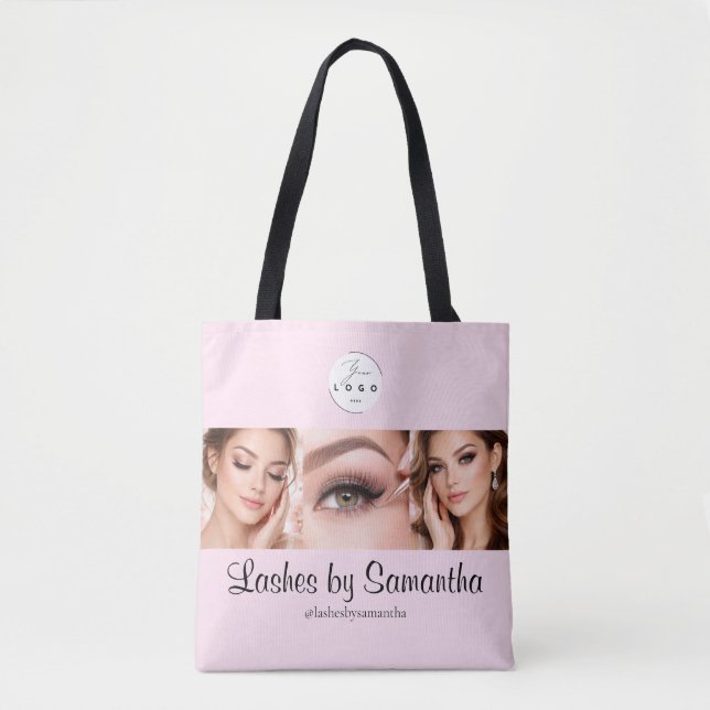Blush Pink Script Logo Photo Makeup Studio Tote Bag (Front)