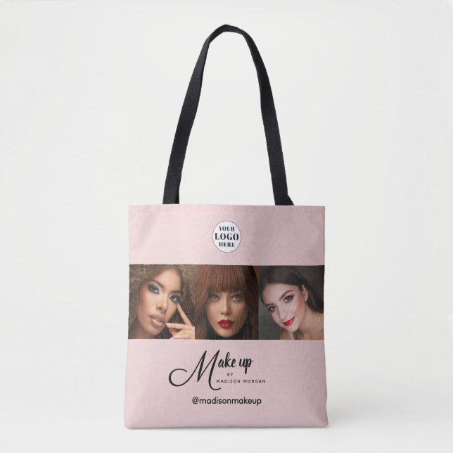 Blush Pink Script Logo Photo Makeup Studio Tote Bag (Front)