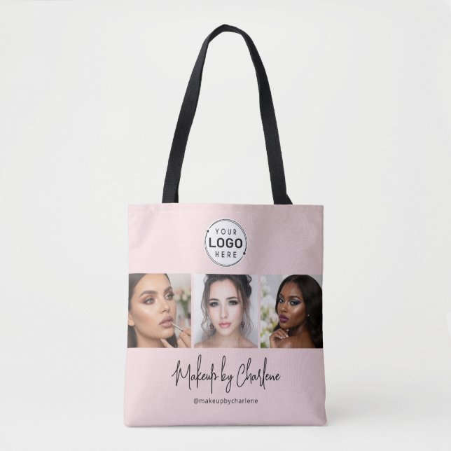 Blush Pink Script Logo Photo Makeup Studio Tote Bag (Front)