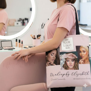Blush Pink Script Logo Photo Makeup Studio Tote Bag