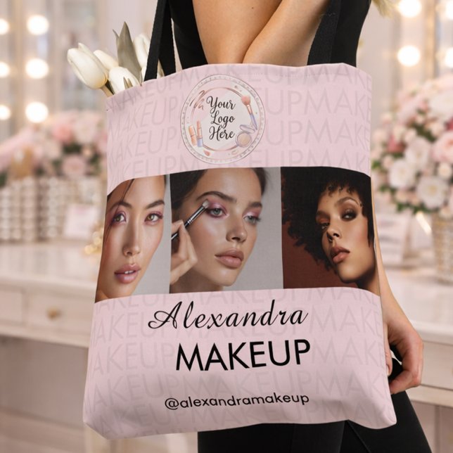 Blush Pink Script Logo Photo Makeup Studio Tote Bag (Creator Uploaded)