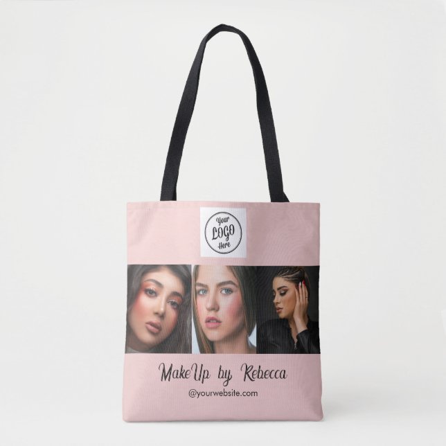 Blush Pink Script Logo Photo Makeup Studio  Tote Bag (Front)