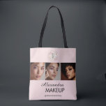 Blush Pink Script Logo Photo Makeup Studio Tote Bag<br><div class="desc">Makeup Studio Window Cling - Blush Pink Black Script Font Your Logo Here 3 Photo Makeup Business with name and social media handle.</div>