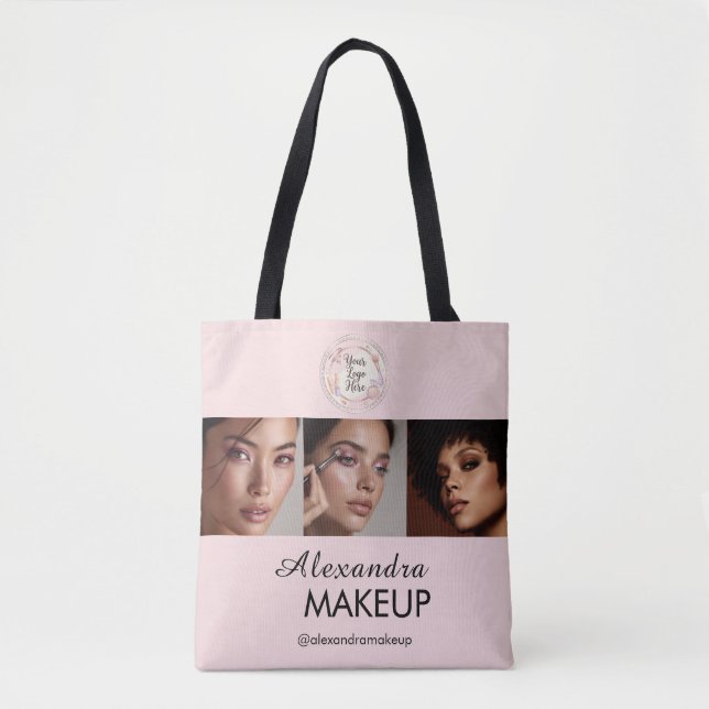 Blush Pink Script Logo Photo Makeup Studio Tote Bag (Front)