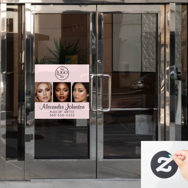 Blush Pink Script Logo Photo Makeup Studio Window (Office Door)