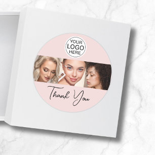 Blush Pink Script Logo Photo Makeup Thank You Classic Round Sticker