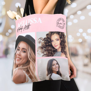 Blush Pink Script Logo Photo Makeup Tote Bag
