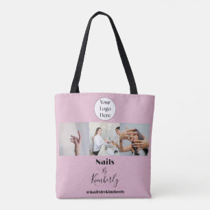 Blush Pink Script Logo Photo Nail Salon Tote Bag