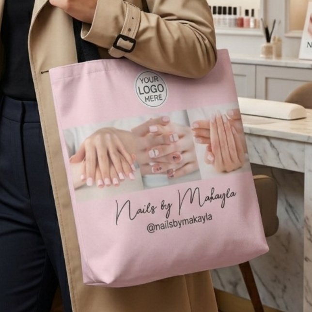 Blush Pink Script Logo Photo Nail Studio Tote Bag (Creator Uploaded)