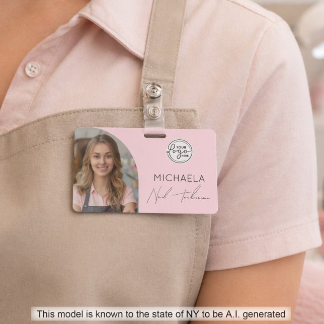 Blush Pink Script Logo Photo Nail Technician ID Badge (Creator Uploaded)