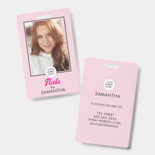Blush Pink Script Logo Photo Nails ID Badge