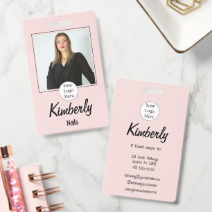 Blush Pink Script Logo Photo Nails ID Badge