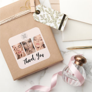 Blush Pink Script Logo Photo Nails Thank You Square Sticker