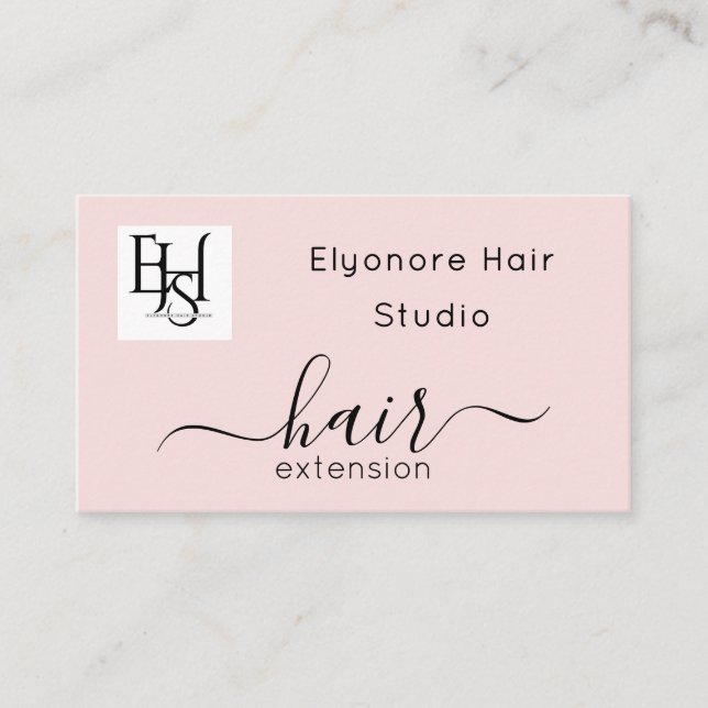 Blush Pink Script Logo QR Code Hair Extension Business Card (Front)