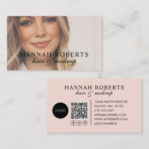 Blush Pink Script Logo QR Code Photo Business Card
