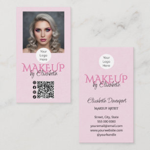 Blush Pink Script Logo QR Code Photo Makeup Business Card
