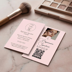 Blush Pink Script Logo QR Code Photo Makeup Business Card