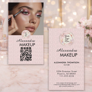 Blush Pink Script Logo QR Code Photo Makeup Business Card