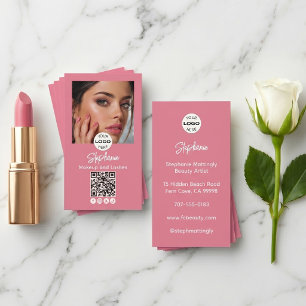 Blush Pink Script Logo QR Code Photo Makeup Business Card