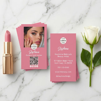 Blush Pink Script Logo QR Code Photo Makeup Business Card